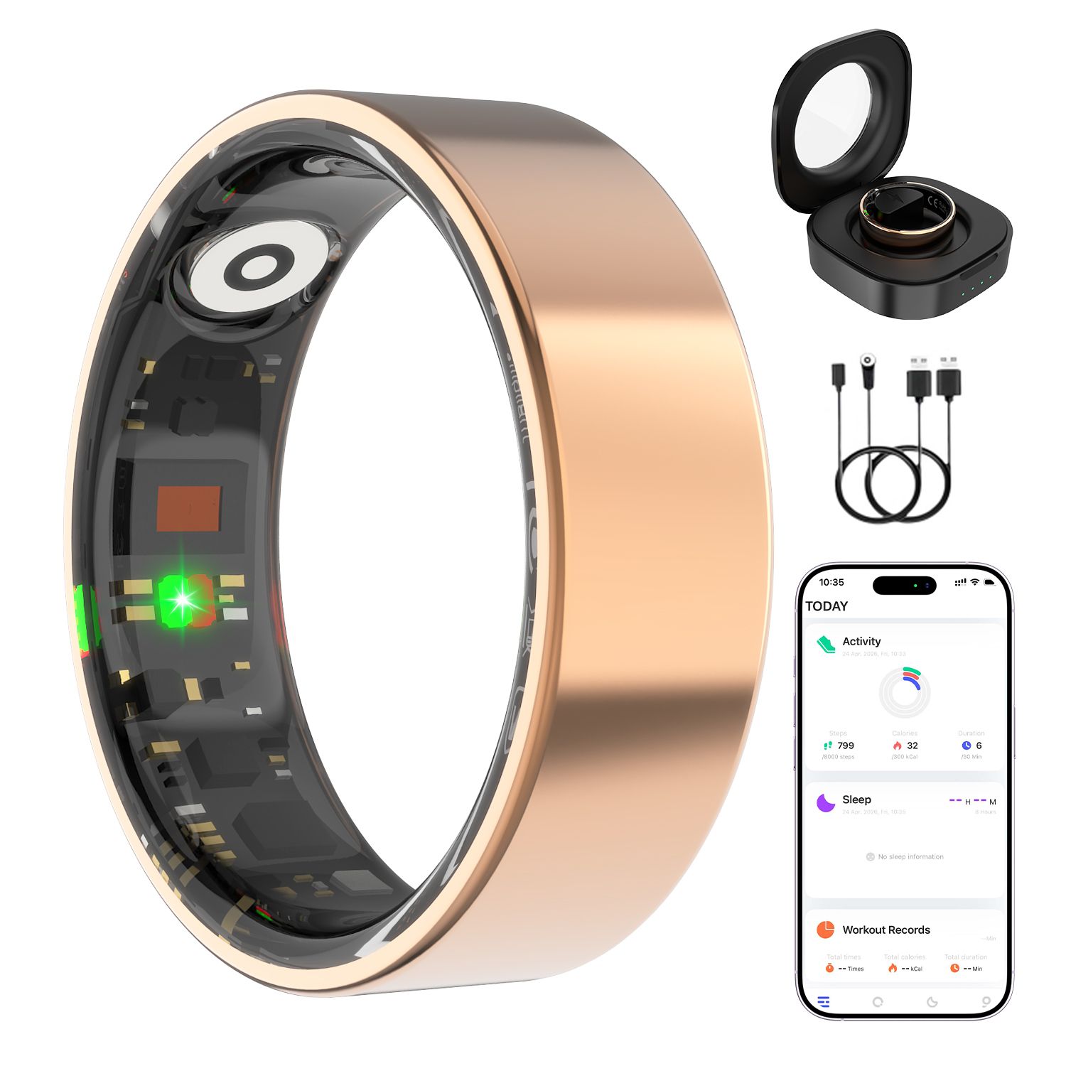Smart Ring for Women Men No Subscription Fee, 50M Waterproof Health Tracker, 24/7 Heart Rate & Sleep Monitoring, HRV & Stress Tracking, 140+ Sport Mode Fitness Ring Gen 4 for Android/iOS