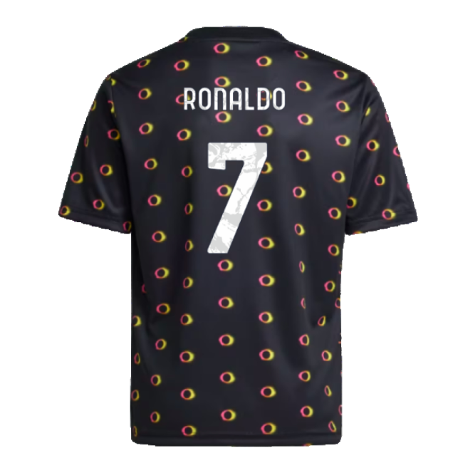 2024-2025 Juventus Pre-Match Shirt (Black) - Kids (Ronaldo 7)-BuySoccerJersey Hub