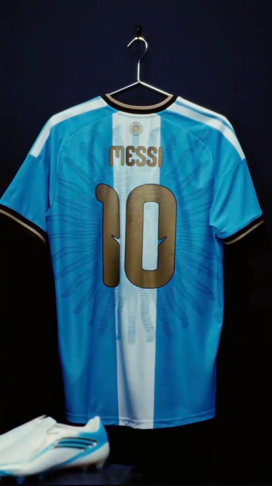 Back of the 2026 Argentina farewell jersey with MESSI 10 in gold and Sun of May rays