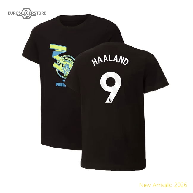 2024-2025 Man City ftblCulture Tee (Black) (Haaland 9)-Football Jersey Hub