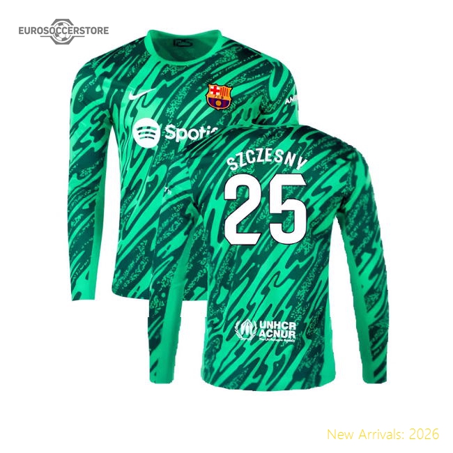 2024-2025 Barcelona Home Goalkeeper Shirt (Green) (Szczesny 25)-BuySoccerJersey Hub