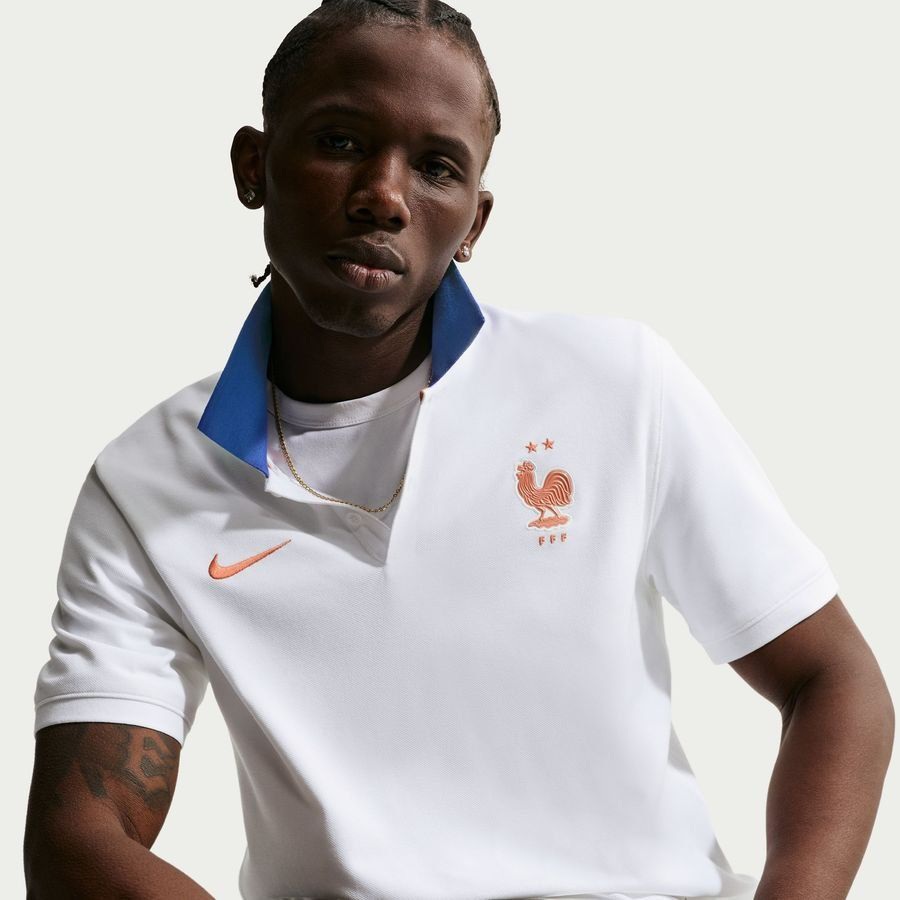 2026 France Polo Dri FIT World Cup White/Game Royal/Metallic Copper Uniform 2.0