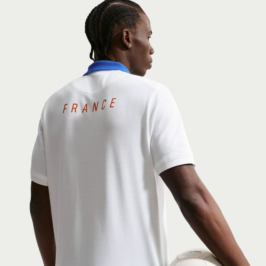 2026 France Polo Dri FIT World Cup White/Game Royal/Metallic Copper Uniform 2.0