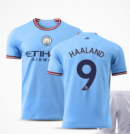 22/23 Manchester City Vertical Stripe Home Erling Haaland #9 Treble Commemorative Jersey