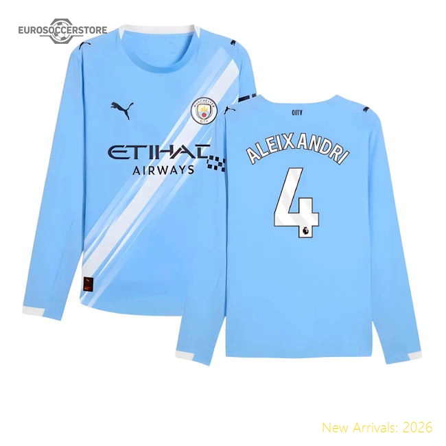 2025-2026 Man City Authentic Long Sleeve Home Shirt (Aleixandri 4)-Football Jersey Hub