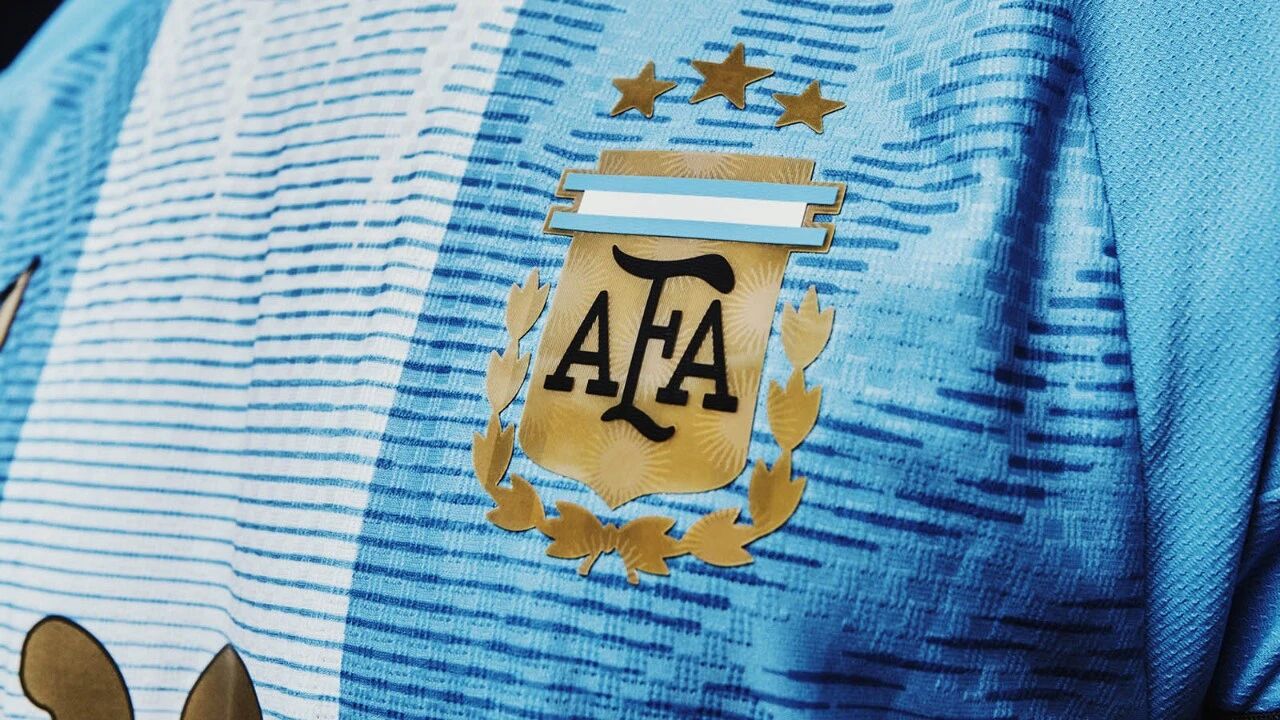 Close-up of the gold crest and gold detailing on the Argentina special edition 2026 match shirt