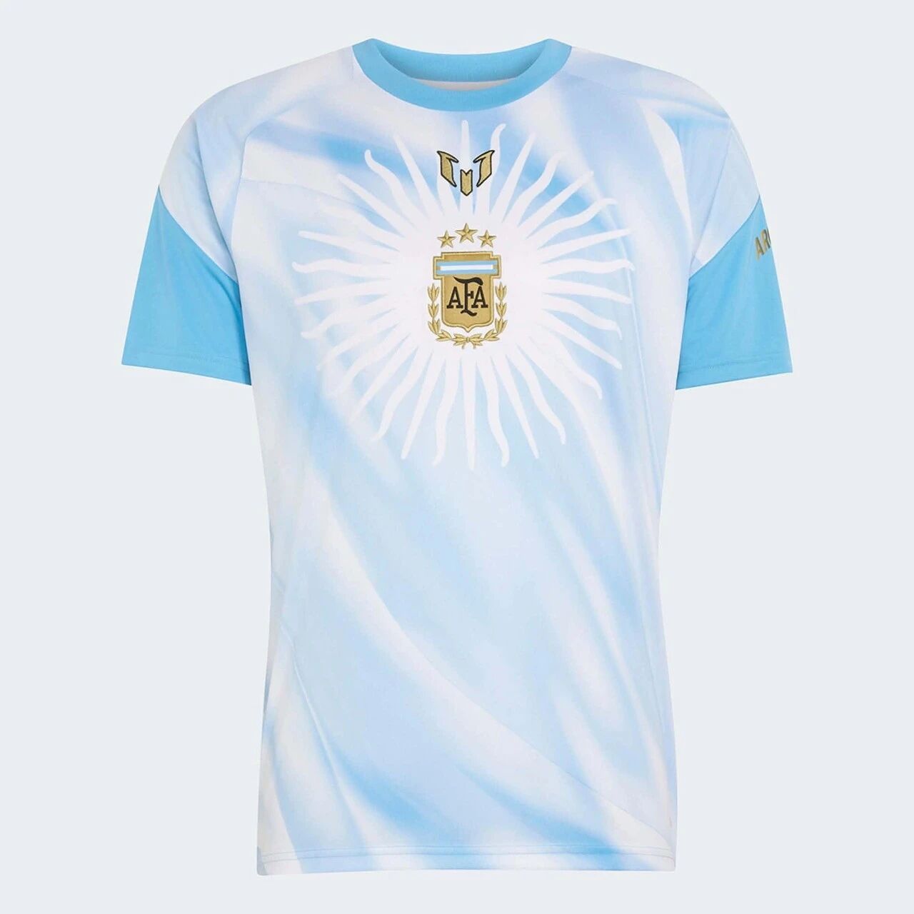 Argentina special edition 2026 pre-match shirt, flat product view with the sunburst chest graphic