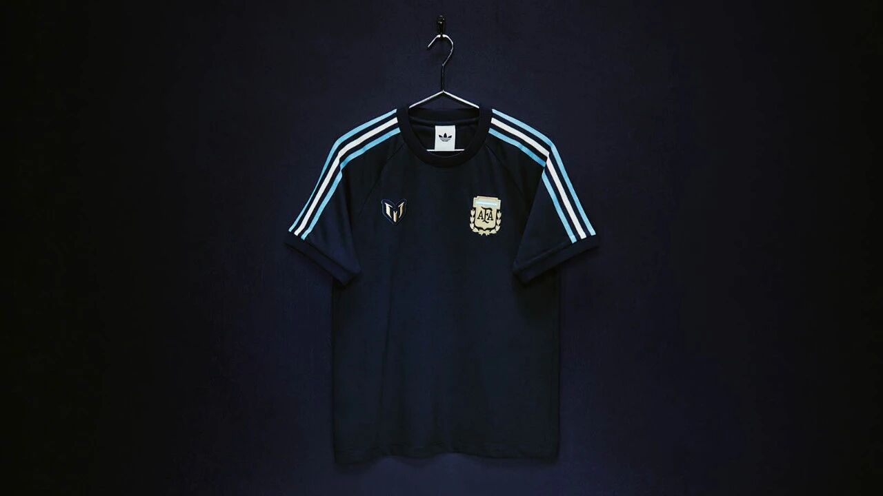 Argentina Messi 2026 night navy track jacket on a hanger, back view