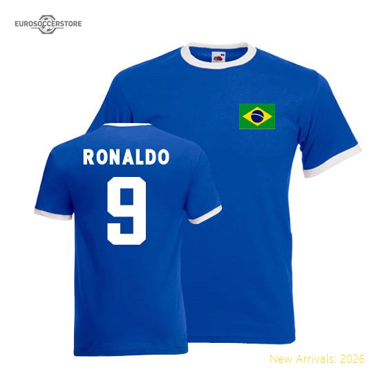 Ronaldo Brazil Ringer Tee (blue)-BuySoccerJersey Hub