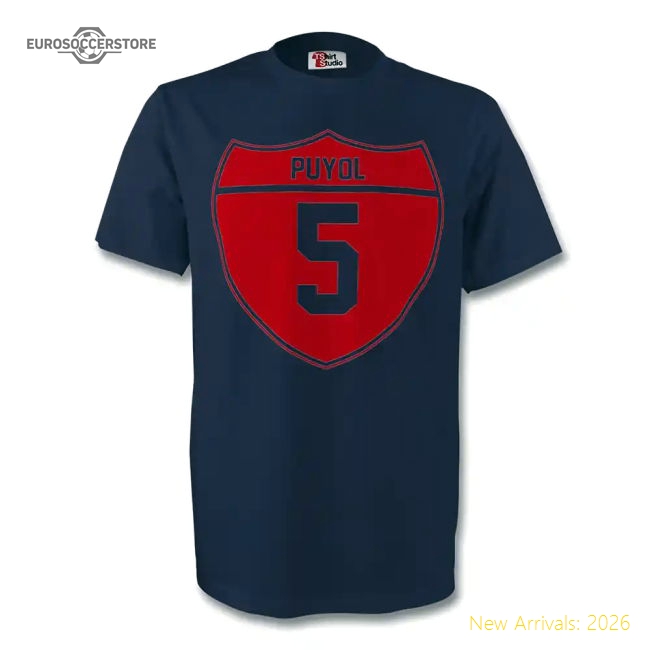 Carlos Puyol Barcelona Crest Tee (navy)-BuySoccerJersey Hub