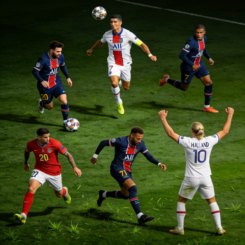 Football stars in action on the pitch