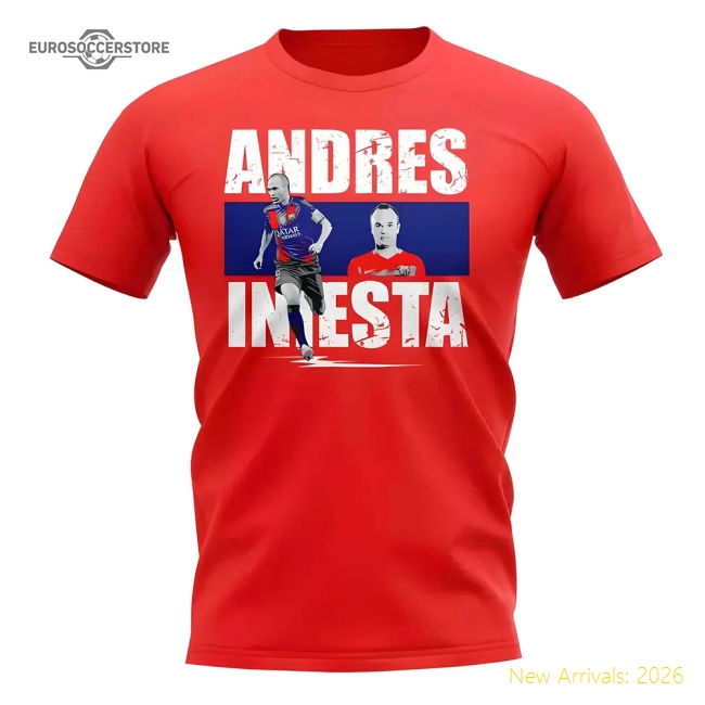 Andres Iniesta Player Collage T-Shirt (Red)-BuySoccerJersey Hub
