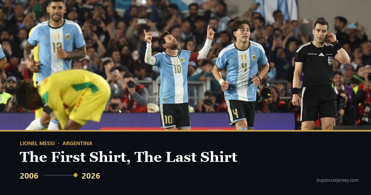 Lionel Messi in Argentina colours — the first shirt and the last shirt, 2006 to 2026