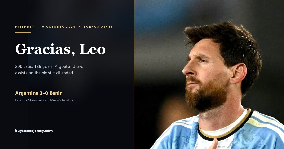Messi with his hand on the Argentina badge before his final match for the national team
