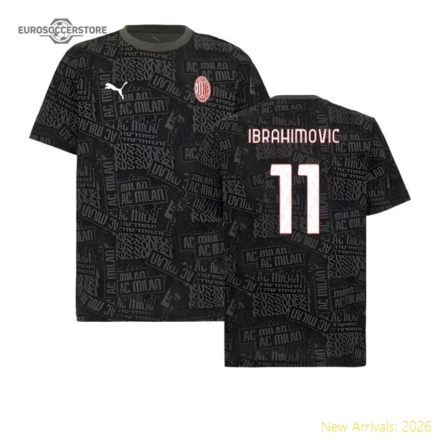 2025-2026 AC Milan ftblCulture Tee AOP (Black) (Ibrahimovic 11)-ly44