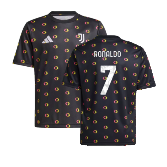 2024-2025 Juventus Pre-Match Shirt (Black) - Kids (Ronaldo 7)-BuySoccerJersey Hub