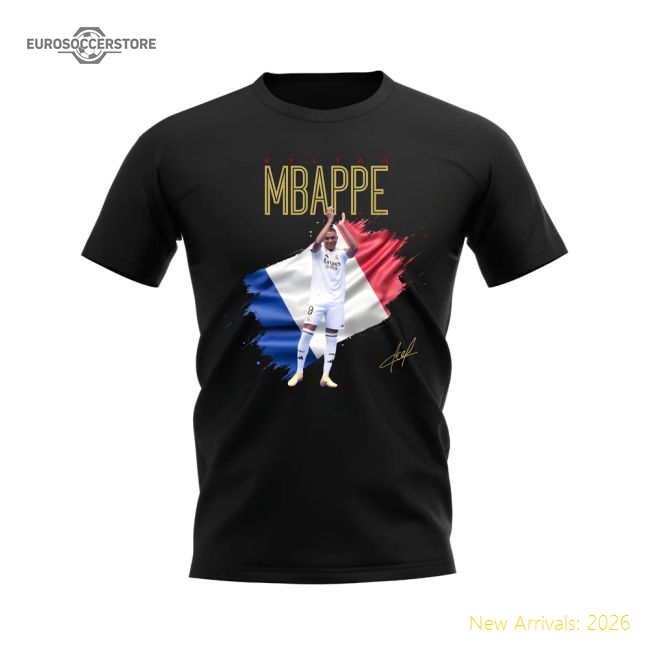 Kylian Mbappe Real Madrid Flag T-Shirt (Black)-BuySoccerJersey Hub