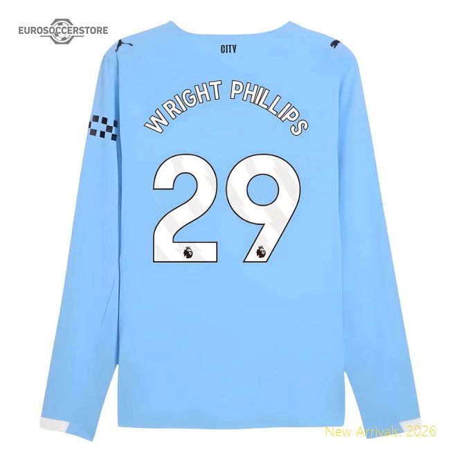 2025-2026 Man City Authentic Long Sleeve Home Shirt (Wright Phillips 29)-Football Jersey Hub
