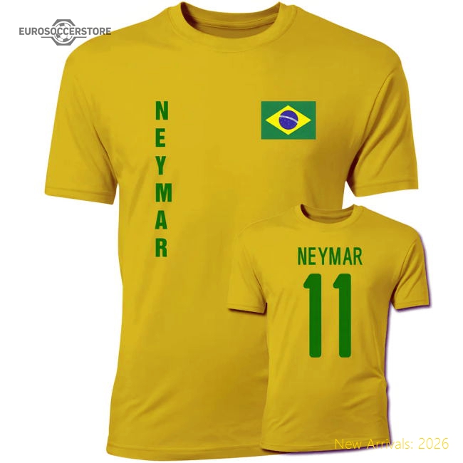 Neymar Brazil Flag T-Shirt (Yellow)-Football Jersey Hub