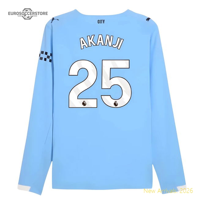 2025-2026 Man City Authentic Long Sleeve Home Shirt (Akanji 25)-Football Jersey Hub