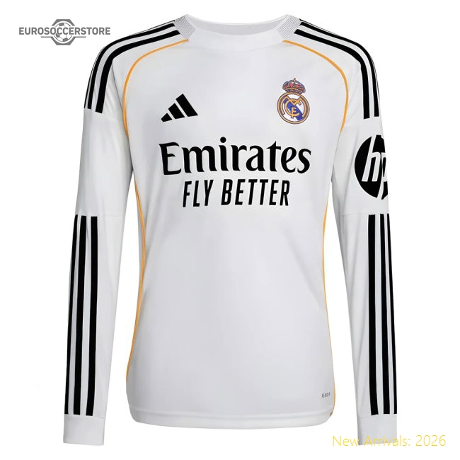 2025-2026 Real Madrid Long Sleeve Home Shirt (Kids)-BuySoccerJersey Hub