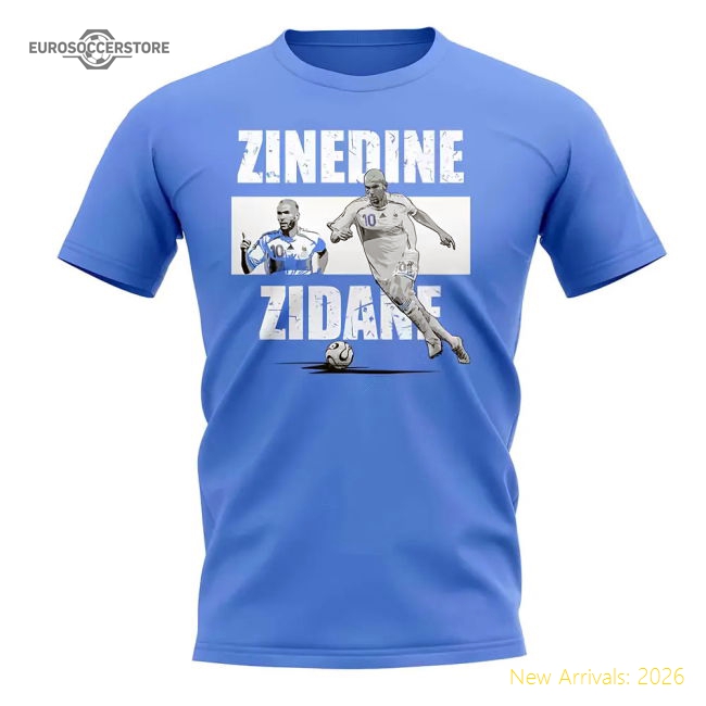 Zinedine Zidane Player Collage T-Shirt (Sky Blue)-ly44