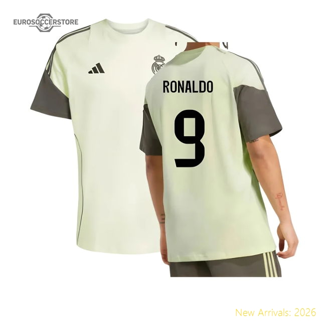 2025-2026 Real Madrid Training Tee (Almost Lime) (Ronaldo 9)-BuySoccerJersey Hub
