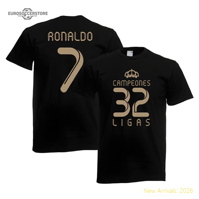 2012 Real Madrid Champions T-Shirt (Black) - Ronaldo 7-BuySoccerJersey Hub