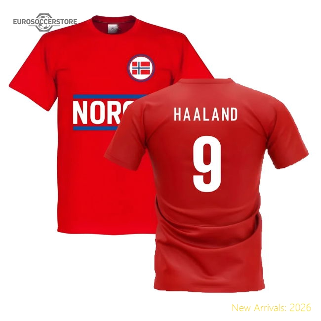 Norway Team T-Shirt - Red (Haaland 9)-ly44