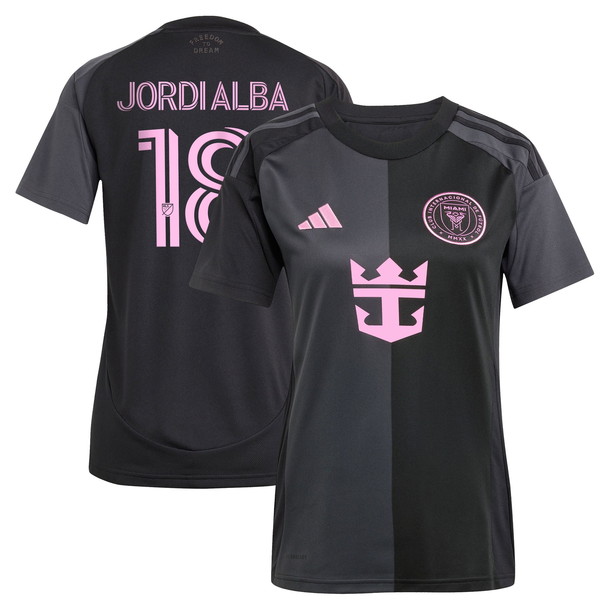 Youth Jordi Alba Ramos Inter Miami CF Women's 2025 The Fortitude Kit Replica Player Jersey - Black | BuySoccerJersey Hub