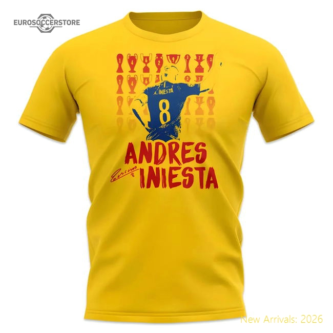 Andres Iniesta Trophy Count T-Shirt (Yellow)-BuySoccerJersey Hub
