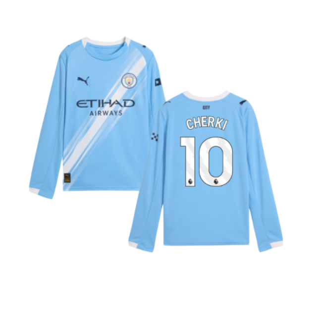 2025-2026 Man City Long Sleeve Home Shirt (Kids) (Cherki 10)-Football Jersey Hub