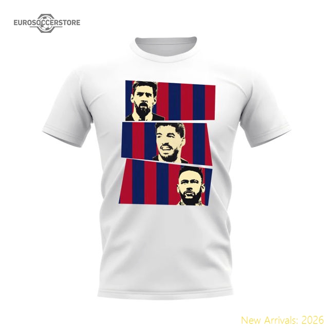Messi Suarez Neymar MSN Barcelona Trio T-Shirt (White)-ly44