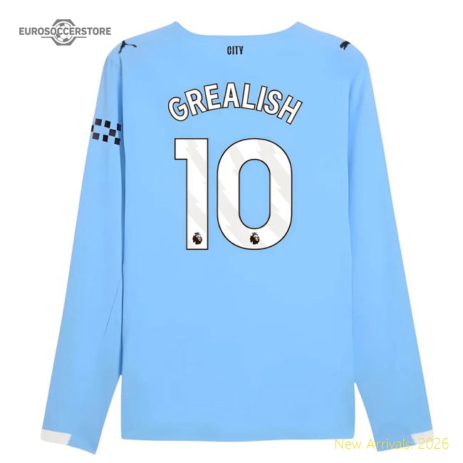 2025-2026 Man City Authentic Long Sleeve Home Shirt (Grealish 10)-Football Jersey Hub