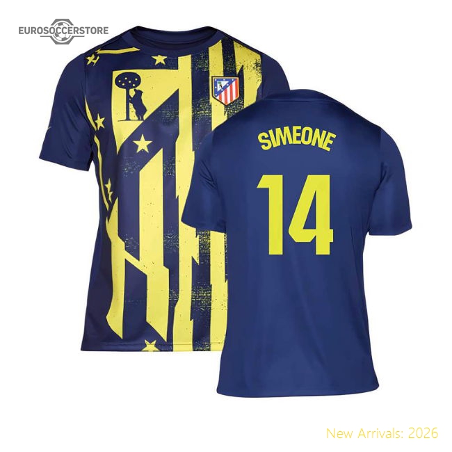 2025-2026 Atletico Madrid Pre-Match Shirt (Blue-Yellow) (Simeone 14)-ly44