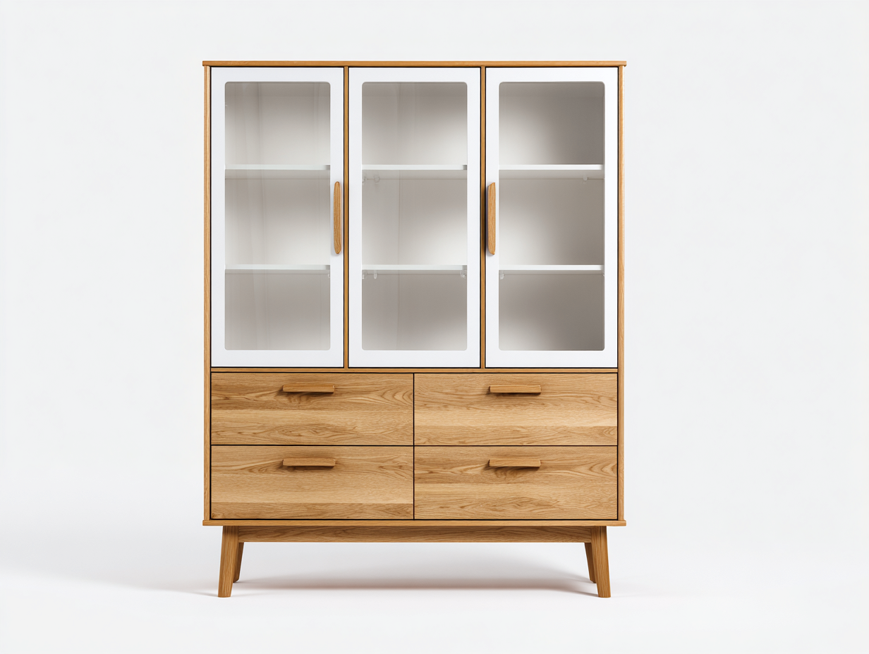 Vetrina - legno-vetro - 120x40x185 cm - Bianco-Naturale - design moderno-Nimonrihaus