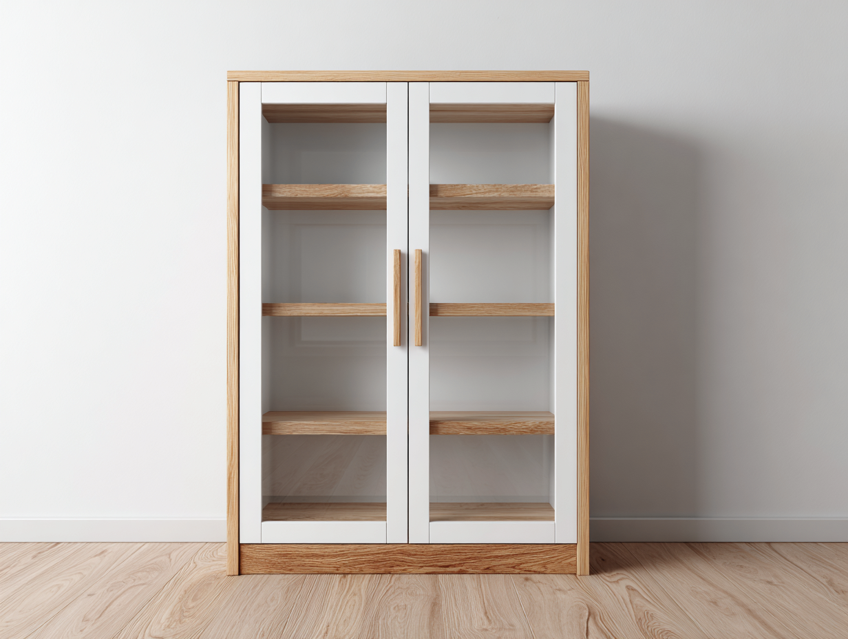 Vetrina - legno-vetro - 90x40x180 cm - Bianco-Naturale - design moderno-Nimonrihaus