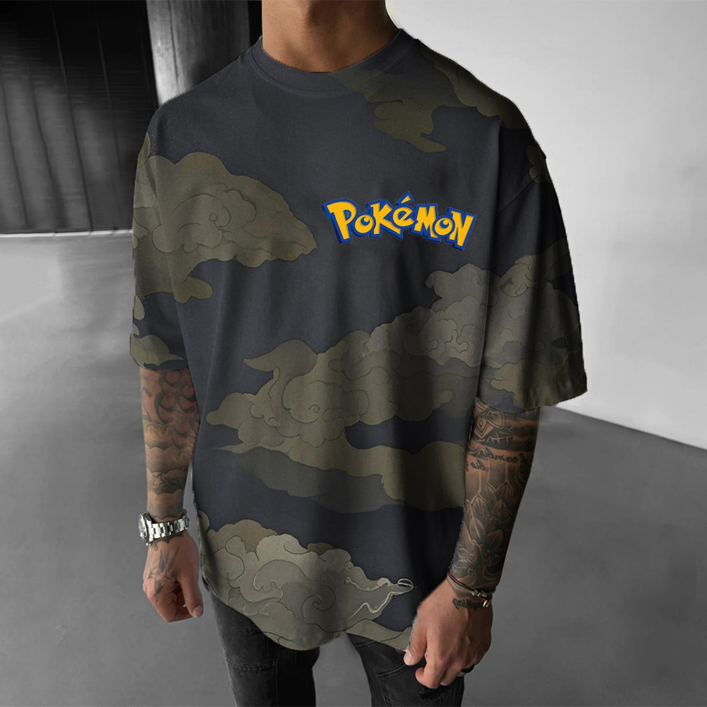 Dragon Print short-sleeved T-shirt-AnimeClothe