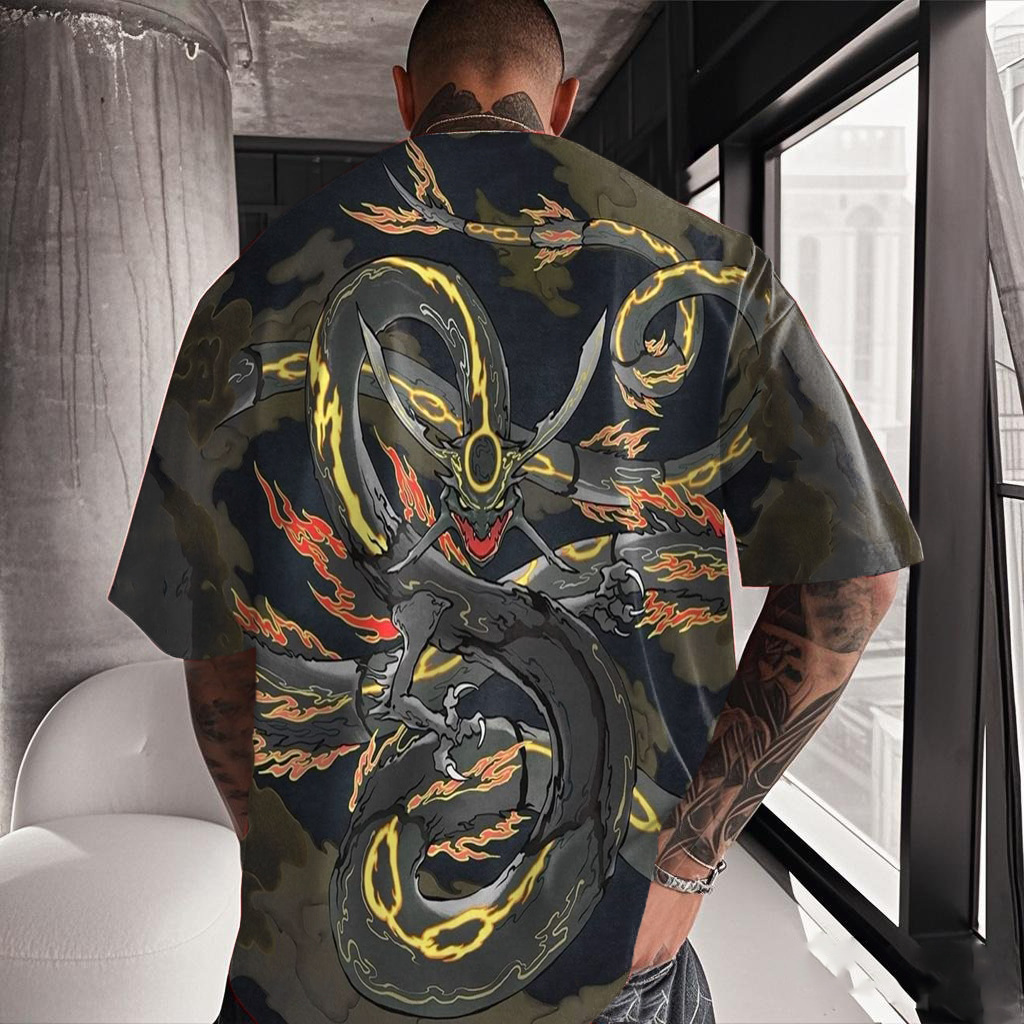 Dragon Print short-sleeved T-shirt-AnimeClothe