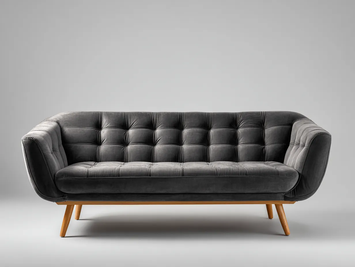 Gerades Sofa - Stoff-Holz - 194x90x84 cm - Dunkelgrau - Retro Modern-Jaluxzahaus
