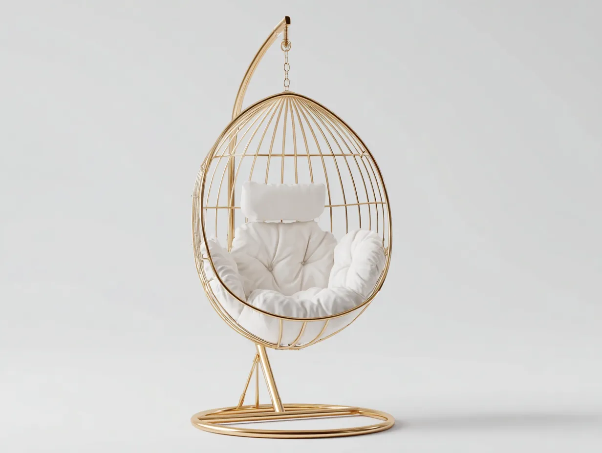 Hängesessel für Garten - Metall-Textil - 114x97x199 cm - Gold-Weiß - Moderner Stil-Jaluxzahaus