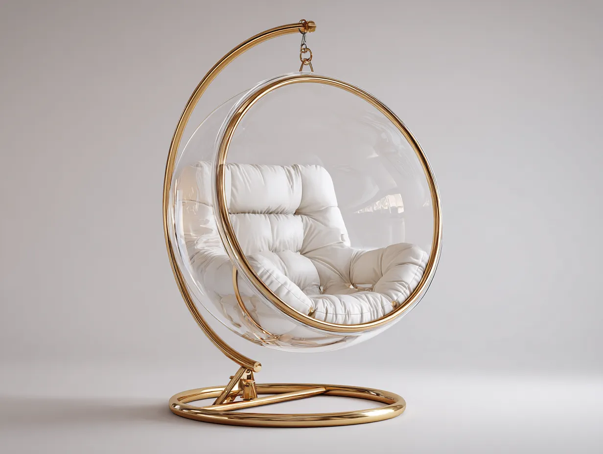 Hängesessel für Garten - Metall-Acryl-Textil - 122x108x203 cm - Gold-Transparent-Weiß - Moderner Stil-Jaluxzahaus