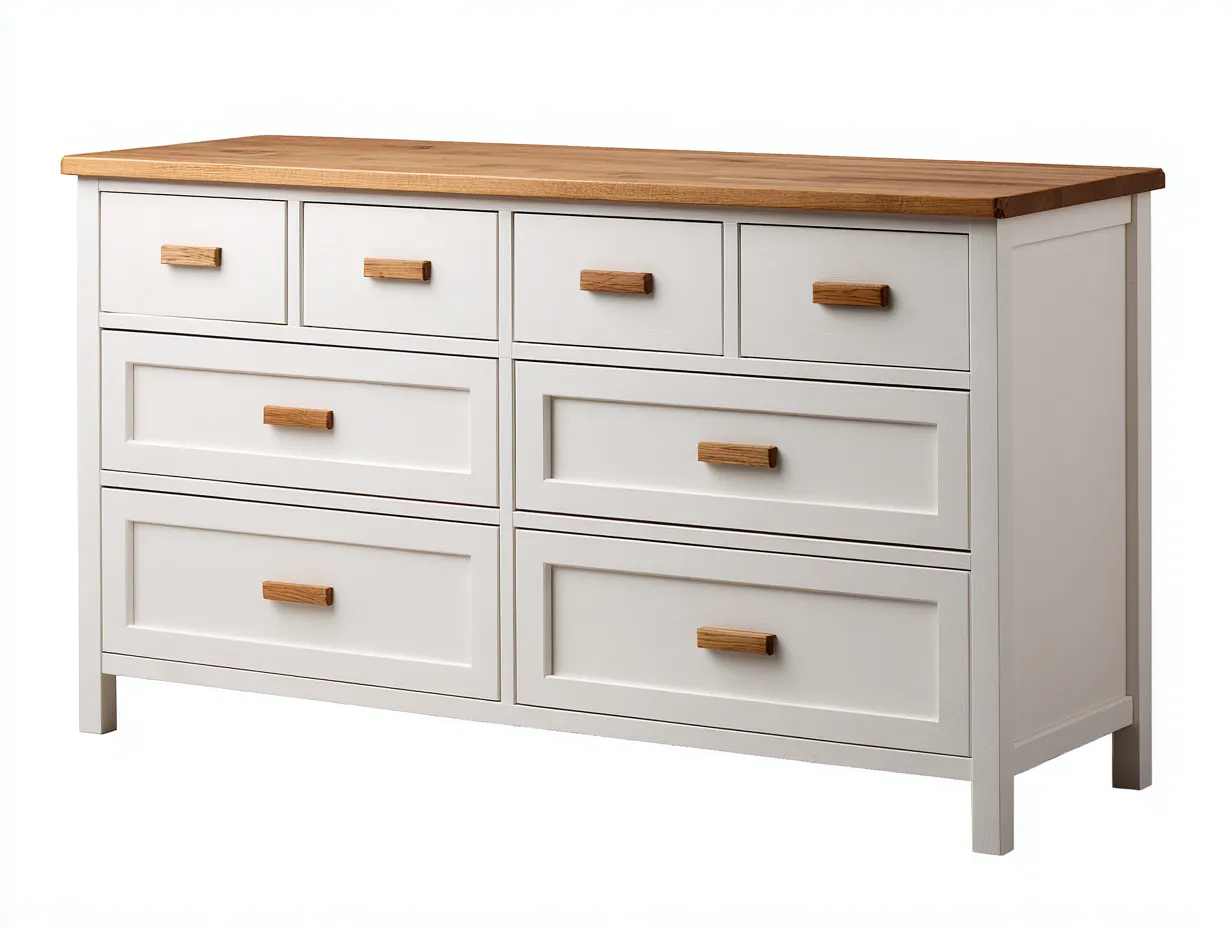 Kommode mit Schubladen - MDF-Holz - 145 x 45 x 85 cm - Weiß-Natur - Landhausstil-Jalosohome