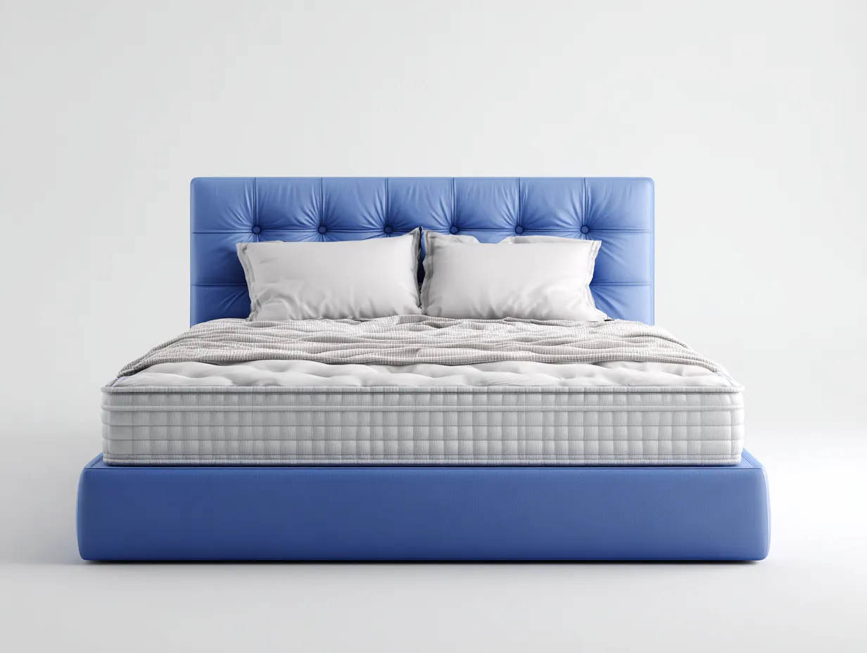 Doppelbett-Kunstleder-Holz-212x190x105 cm-Blau-Gepolsterter Stil-Jalosohome