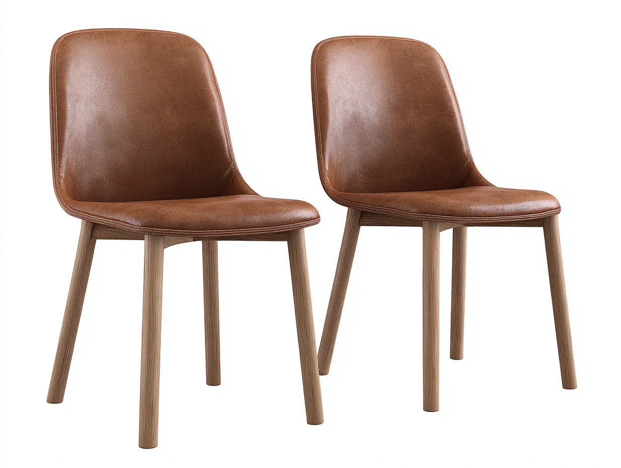 Esszimmerstuhl - Kunstleder-Holz - 55x61x84 cm - Braun-Natur - Modern-Jalosohome