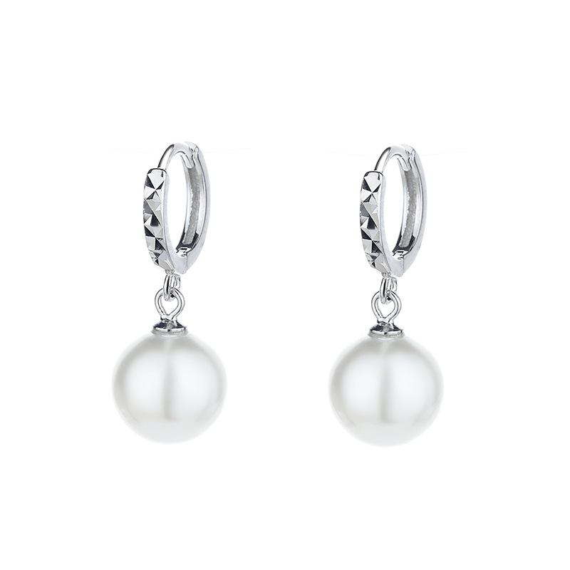 Sterling Silver Pearl Drop Earrings with Diamond-Cut Hoop