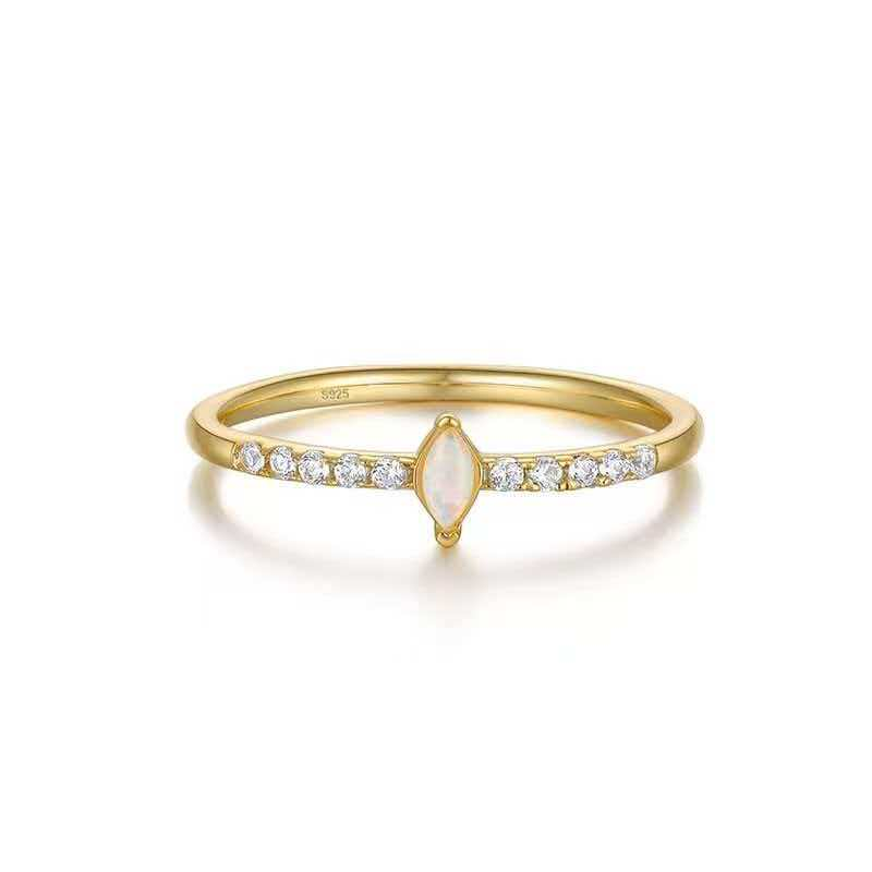 Elegant Gold Plated Sterling Silver Ring with Marquise Moonstone and Diamond Accents