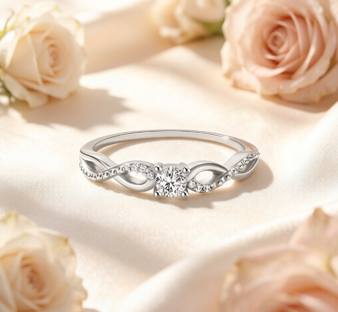 Elegant Twisted Solitaire Diamond Promise Ring in Sterling Silver