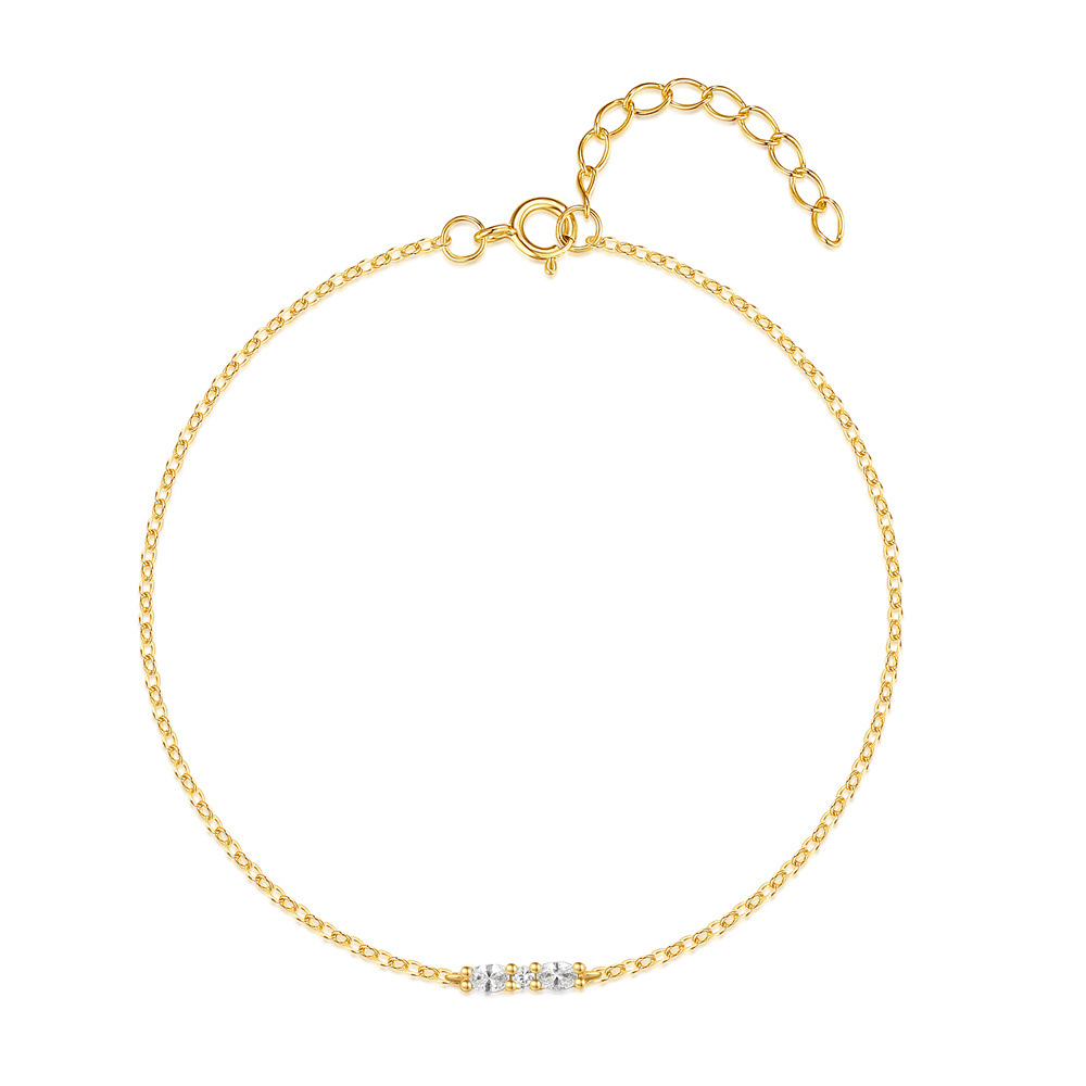 14K Gold Minimalist Bar Bracelet with Cubic Zirconia