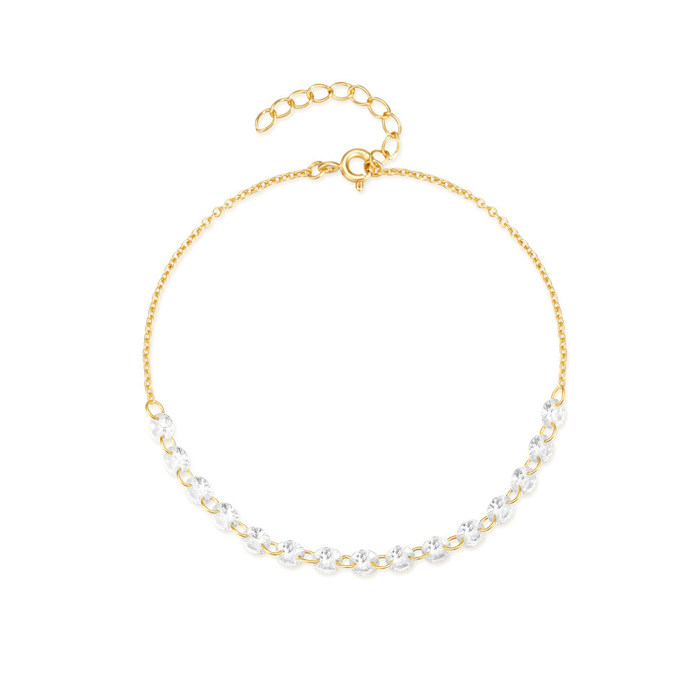  Delicate Alternating Gold Chain Bracelet with Clear Faceted Beads